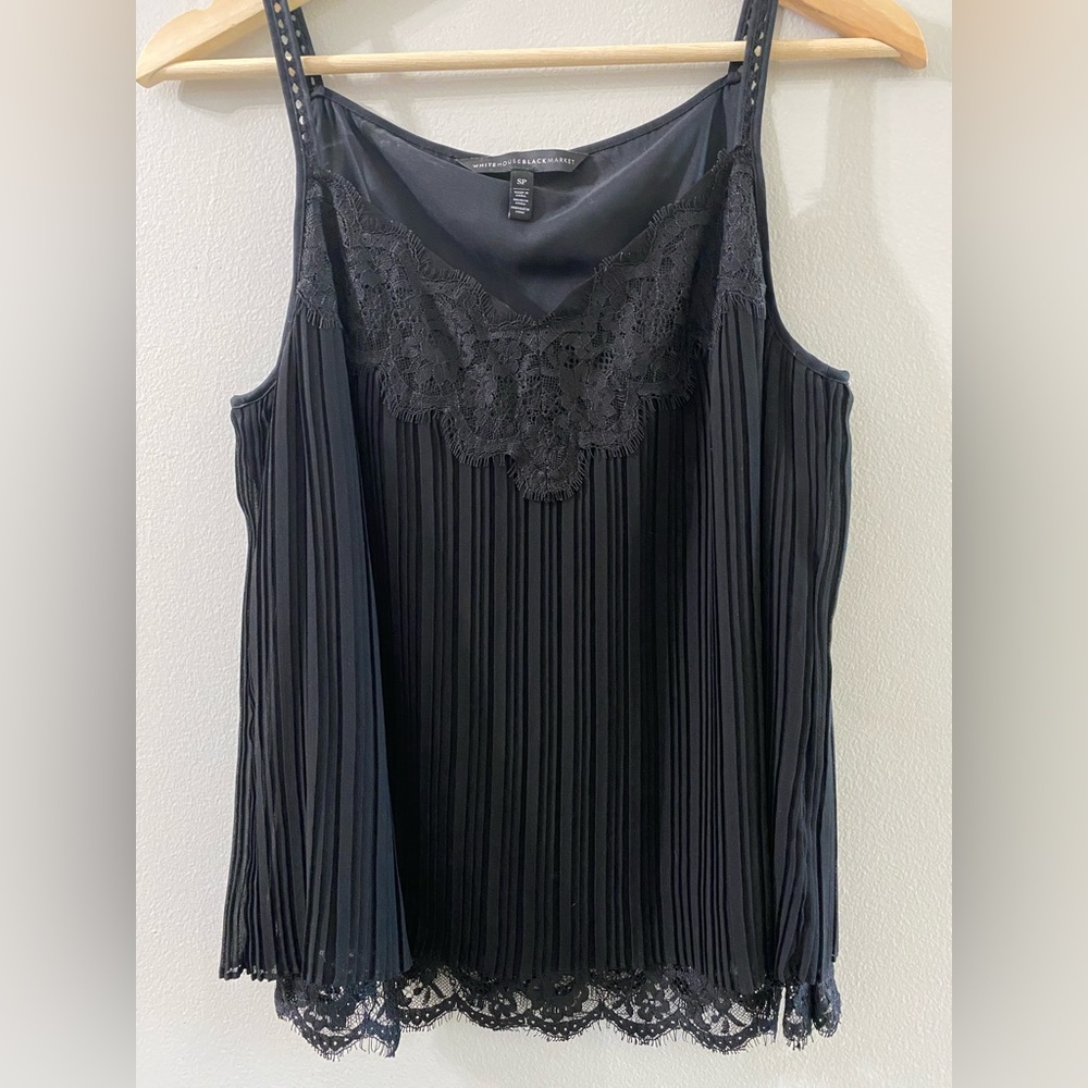 White House Black Market Black Dress tank. Lace and pleated. Size SP